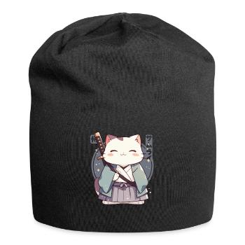 Samurai Cat Kawaii Japanese Ninja Cat - Jersey Beanie - black - Front