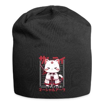 Samurai Cat Kawaii Japanese Ninja Cat - Jersey Beanie - black - Front