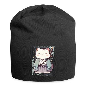 Samurai Cat Kawaii Japanese Ninja Cat - Jersey Beanie - black - Front