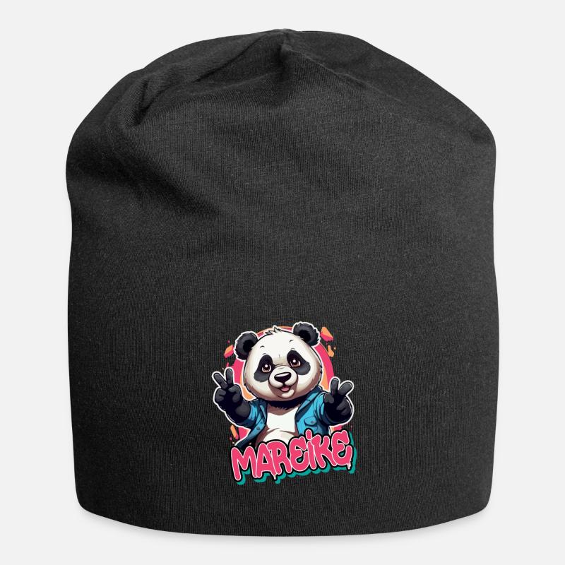 MAREIKE - Beau nom de fille avec panda cool - Bonnet en jersey - noir