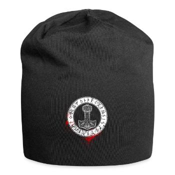 Thorshammer und Runen, nordisch, Wikinger - Jersey-Beanie - Schwarz - Vorne
