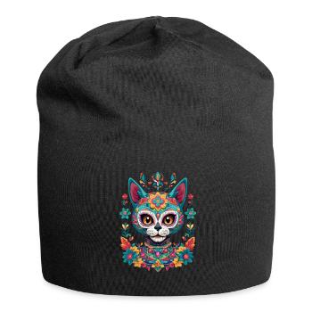 Sugar Skull Cat Aesthetic Mexico Streetwear - Jersey Beanie - black - Front