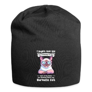 J’ai peut-être l’air de t’écouter, chat birman - Bonnet en jersey - noir - Devant