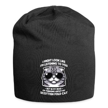 J’ai peut-être l’air de t’écouter, écossais - Bonnet en jersey - noir - Devant