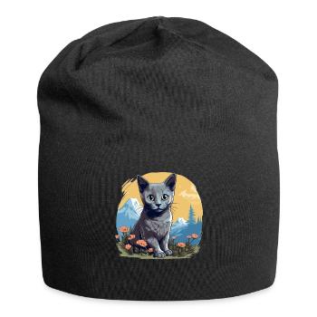 Chat bleu russe Russisch Blau Katze - Bonnet en jersey - noir - Devant