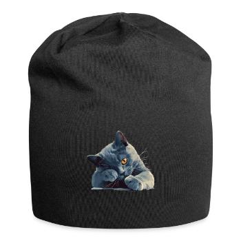 Chat bleu russe Russisch Blau Katze - Bonnet en jersey - noir - Devant