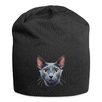 Chat bleu russe Russisch Blau Katze - Bonnet en jersey - noir - Devant