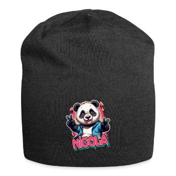 NICOLA - Beautiful Girl Name with Cool Panda - Jersey Beanie - charcoal grey - Front