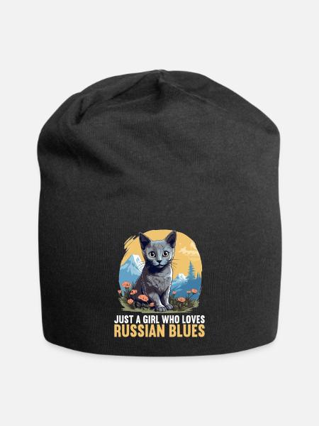 Chat bleu russe Russisch Blau Katze - Bonnet en jersey - noir