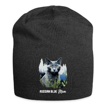 Russian Blue Cat Russisch Blau Katze - Jersey Beanie - charcoal grey - Front