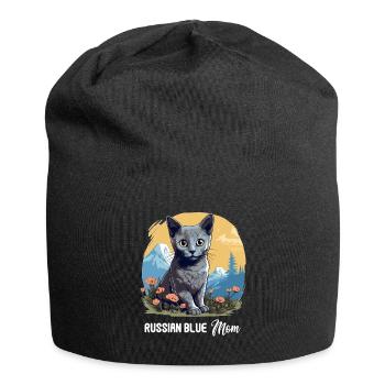 Chat bleu russe Russisch Blau Katze - Bonnet en jersey - noir - Devant