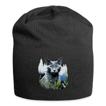 Chat bleu russe Russisch Blau Katze - Bonnet en jersey - noir - Devant