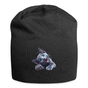 Chat bleu russe Russisch Blau Katze - Bonnet en jersey - noir - Devant