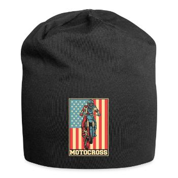 Motocross American Flag Supermoto Motorcycle - Jersey Beanie - black - Front