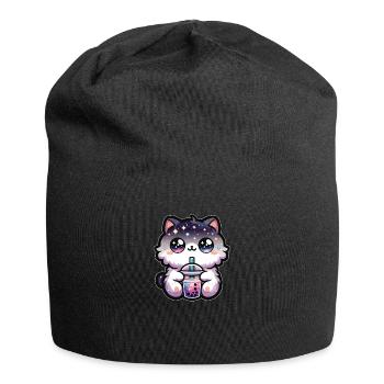 Chats buvant du thé à bulles Galaxy Boba Cat - Bonnet en jersey - noir - Devant