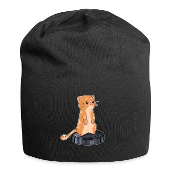 Katze mit Saugroboter Staubsauger - Jersey-Beanie - Schwarz - Vorne