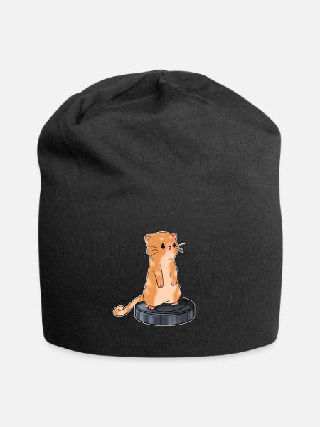 Katze mit Saugroboter Staubsauger - Jersey-Beanie - Schwarz