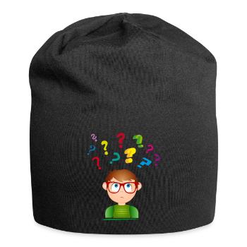 Boy with glasses with many colorful question marks - Jersey Beanie - black - Front