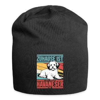 La maison est là où se trouve mon bichon havanais, chiens, maman, chien - Bonnet en jersey - noir - Devant