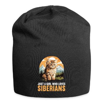 Siberian Cat Sibirische Katze - Jersey-Beanie - Schwarz - Vorne