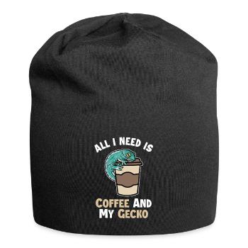 Kaffee und meine Gecko-Eidechse Gekkota Schopf - Jersey-Beanie - Schwarz - Vorne