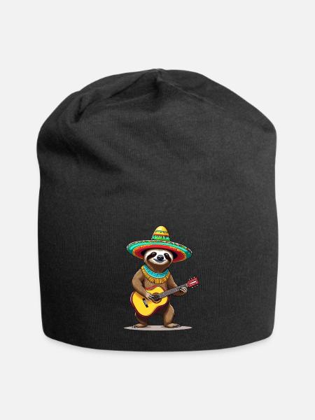 Faultier Mexikanischer Mariachi Gitarrenmusik - Jersey-Beanie - Schwarz