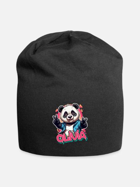 OLIVIA - Beau nom de fille avec Cool Panda - Bonnet en jersey - noir