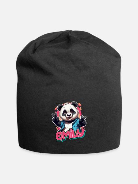 EMILY - Schöner Mädchen Name mit coolem Panda - Jersey-Beanie - Schwarz