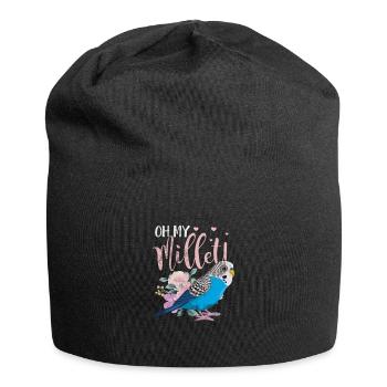 Wellensittich - Jersey-Beanie - Schwarz - Vorne