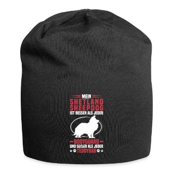 Sheltie Protects Me Shetland Sheepdog - Jersey Beanie - black - Front