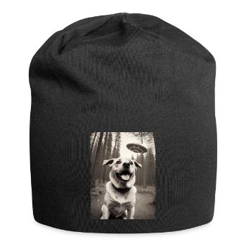Hunde Selfie mit Außerirdischem Raumschiff Design - Jersey-Beanie - Schwarz - Vorne
