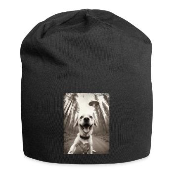 Hunde Selfie mit Außerirdischem Raumschiff - Jersey-Beanie - Schwarz - Vorne