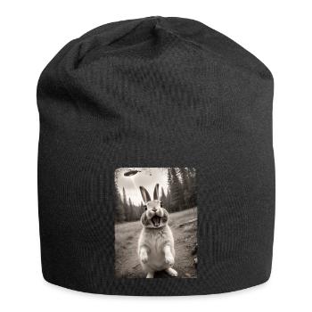Lustiges Hasen Selfie Außerirdisches Raumschiff - Jersey-Beanie - Schwarz - Vorne