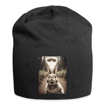 Funny Bunny Selfie Alien Spaceship - Jersey Beanie - black - Front