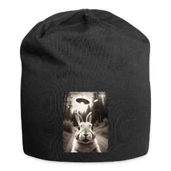 Funny Bunny Selfie Alien Spaceship - Jersey Beanie - black - Front