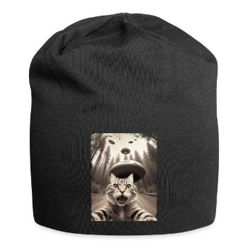 Funny Cat Selfie Alien Spaceship - Jersey Beanie - black - Front