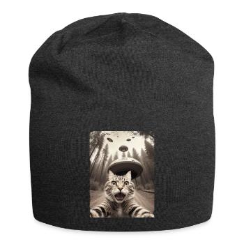 Lustiges Katzen Selfie Außerirdisches Raumschiff - Jersey-Beanie - Anthrazit - Vorne