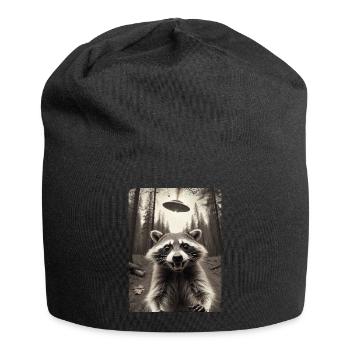 Lustiges Waschbär Selfie Außerirdisches Raumschiff - Jersey-Beanie - Schwarz - Vorne