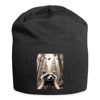 Funny Raccoon Selfie Alien Spaceship - Jersey Beanie - black - Front