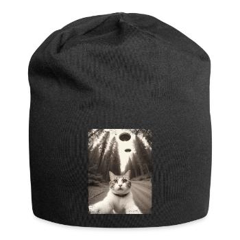 Selfie de chats avec un vaisseau spatial extraterrestre - Bonnet en jersey - noir - Devant
