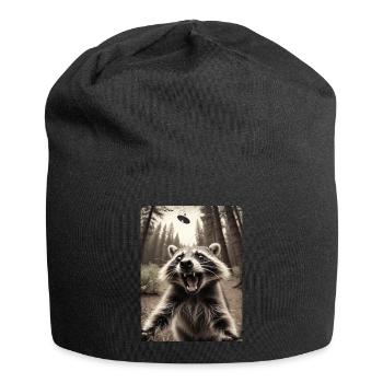 Funny Raccoon Selfie Alien Spaceship - Jersey Beanie - black - Front