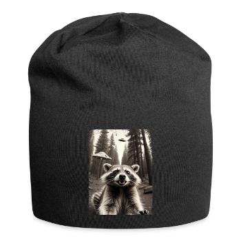 Waschbär Selfie Außerirdisches Raumschiff - Jersey-Beanie - Schwarz - Vorne