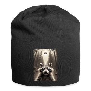 Lustiges Waschbär Selfie Außerirdisches Raumschiff - Jersey-Beanie - Schwarz - Vorne