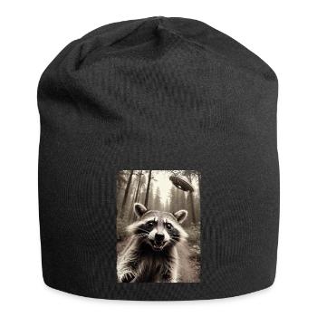 Funny Raccoon Selfie Alien Spaceship - Jersey Beanie - black - Front