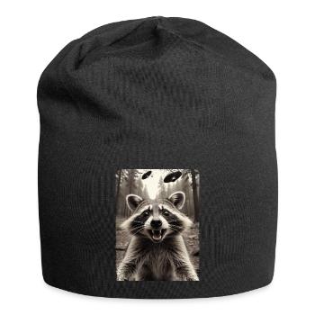 Funny Raccoon Selfie Alien Spaceship - Jersey Beanie - black - Front