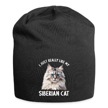 Siberian Cat Sibirische Katze - Jersey-Beanie - Schwarz - Vorne
