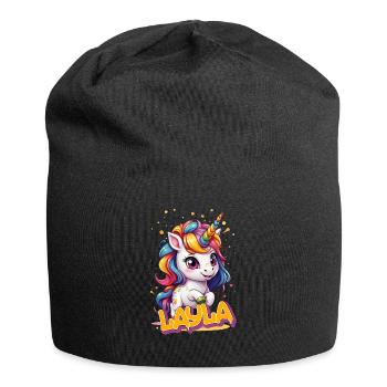 LAYLA - Schöner Mädchen Name mit süßem Einhorn - Jersey-Beanie - Schwarz - Vorne