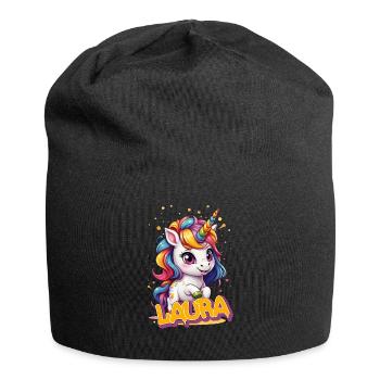 LAURA - Schöner Mädchen Name mit süßem Einhorn - Jersey-Beanie - Schwarz - Vorne