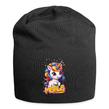 MERLE - Schöner Mädchen Name mit süßem Einhorn - Jersey-Beanie - Schwarz - Vorne