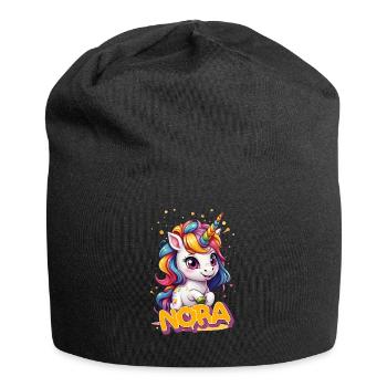 NORA - Schöner Mädchen Name mit süßem Einhorn - Jersey-Beanie - Schwarz - Vorne